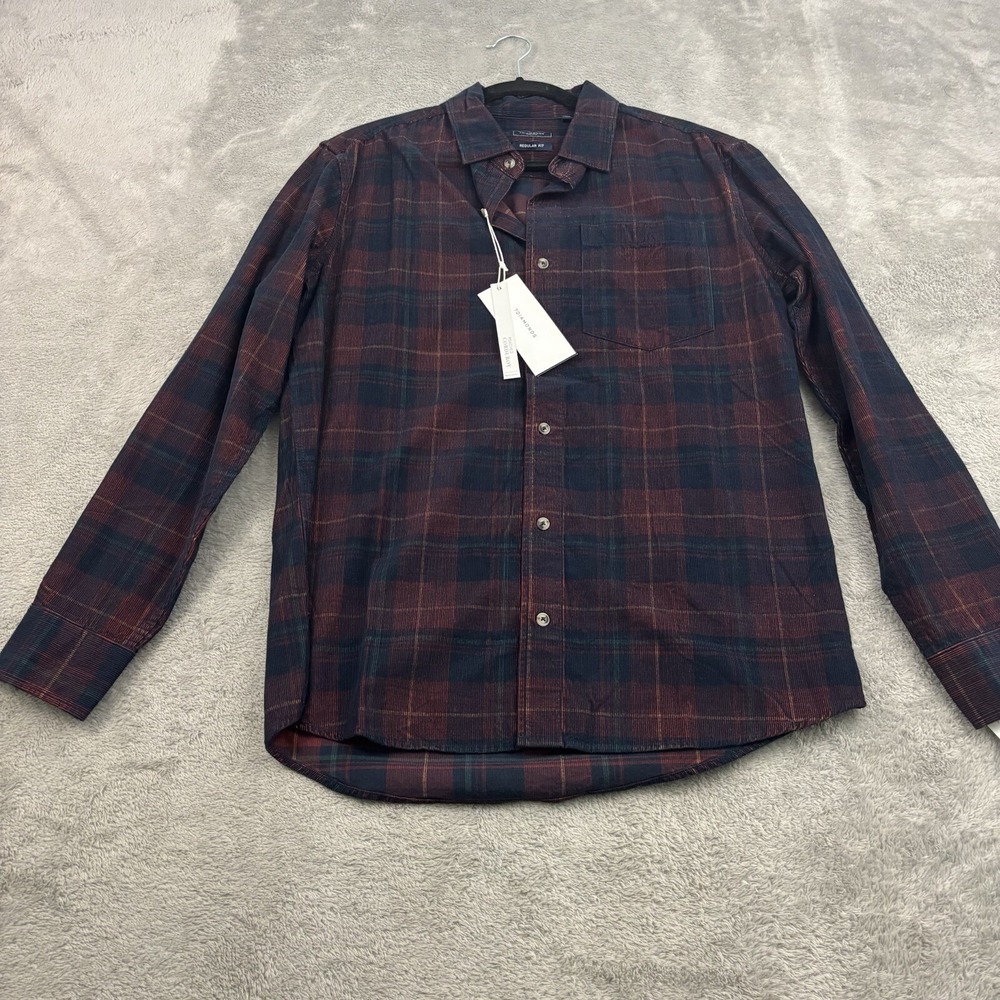 NWT 7Diamonds Peached Corduroy Button Up Shirt Mens‎ S Red Green Plaid Preppy